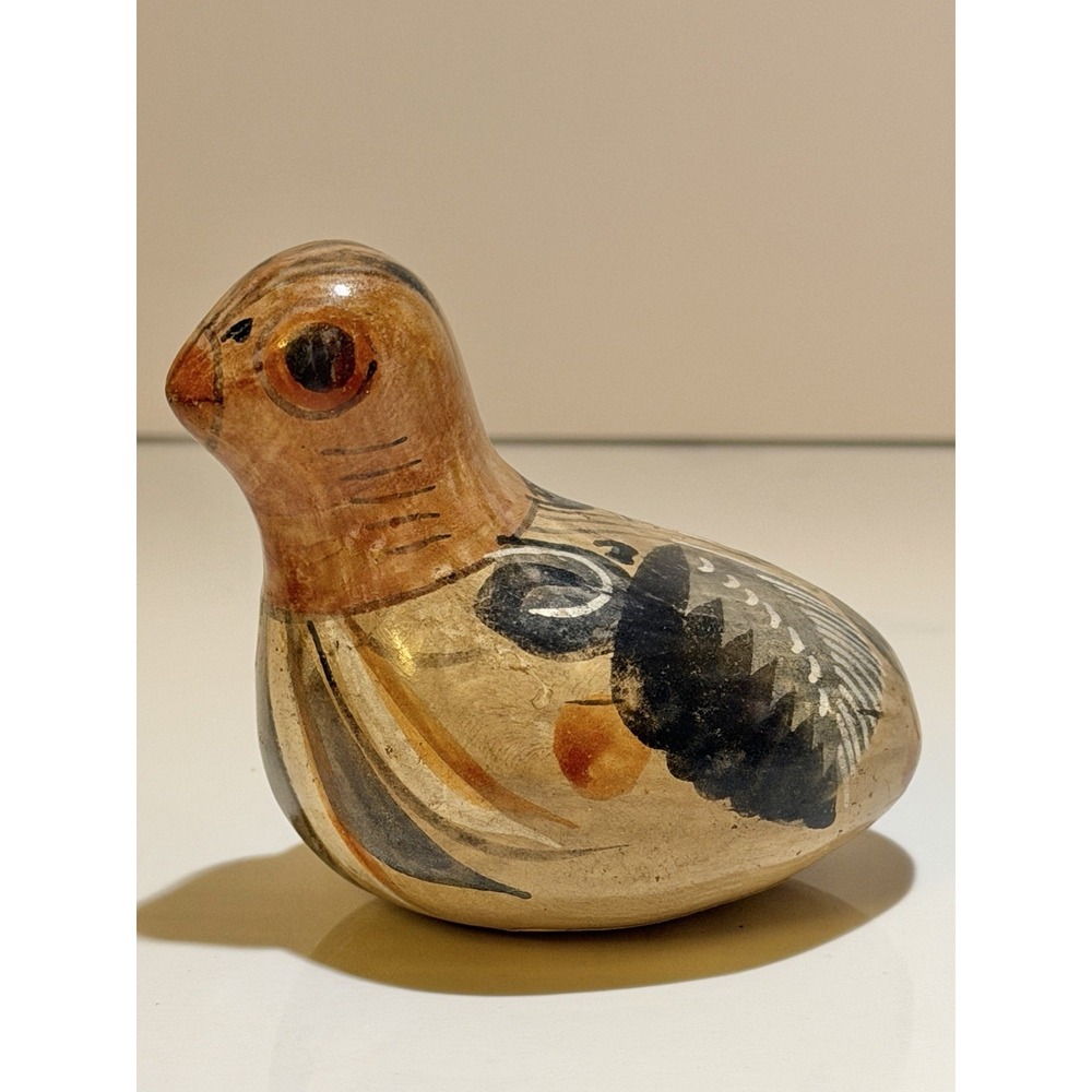 Vintage Mini Tonala Bird Ornament Figurine Ceramic Mexican Folk Art Pottery